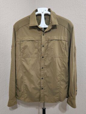 REI Co-op Mens L Vented Hiking Trail Shirt Nylon Spandex Stretch Khaki
